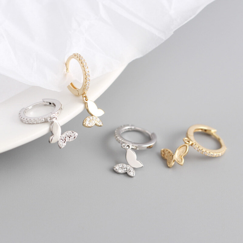 Серьги-кольца с бабочками женские, серебряное покрытие 925 пробы
