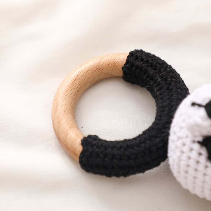 Newborn Baby Rattle Cartoon Animal Crochet Panda Rattle Sensory Toy Grab Ability Training Toy Baby Wooden Teether Children Gift