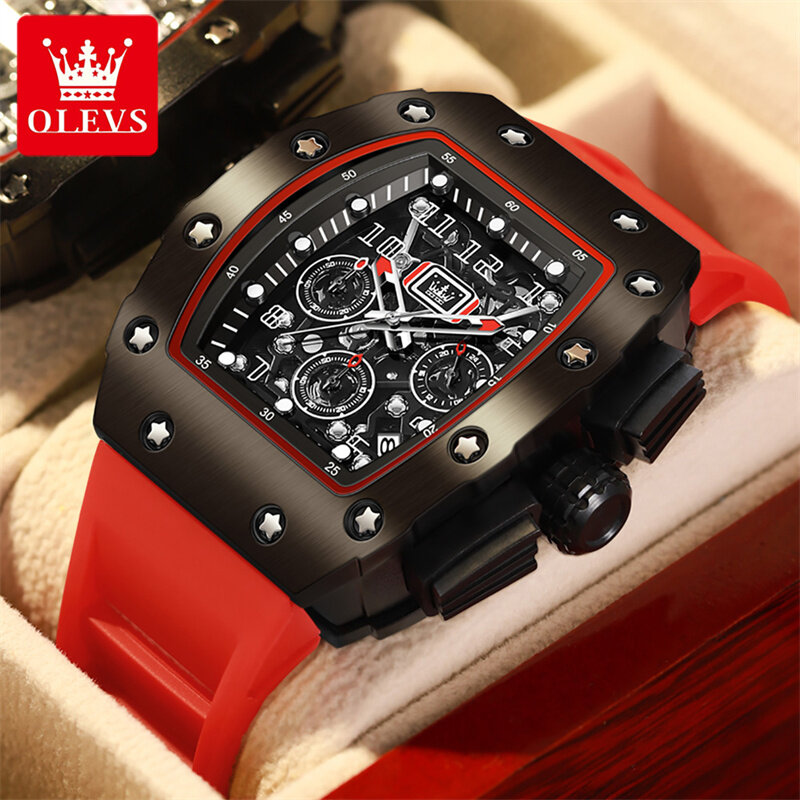OLEVS Tonneau Shape Dial Men Luxury Brand Watch Calendar Luminous Waterproof Watches Man Quartz Wristwatch Homme Men'S Gift