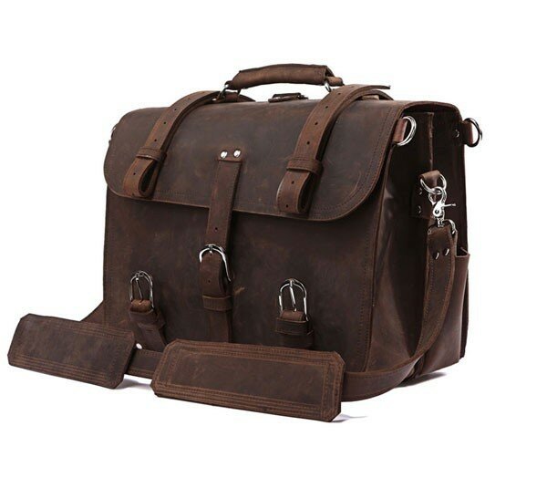 Maleta de couro genuíno vintage para homens, grande bolsa de negócios masculino 15,6 "laptop, bolsa de ombro do escritório, nova