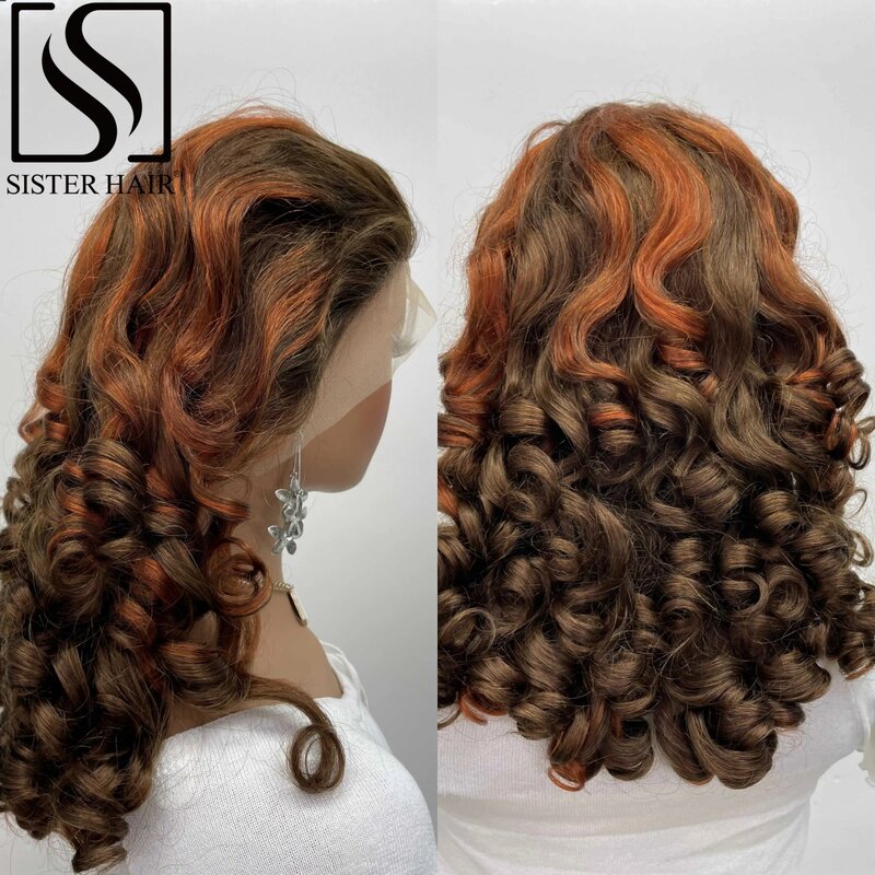 Wig rambut manusia keriting ketebalan 350 warna 4-300% Wig renda gelombang longgar transparan 24 inci 13x4 HD untuk wanita mulus Remy