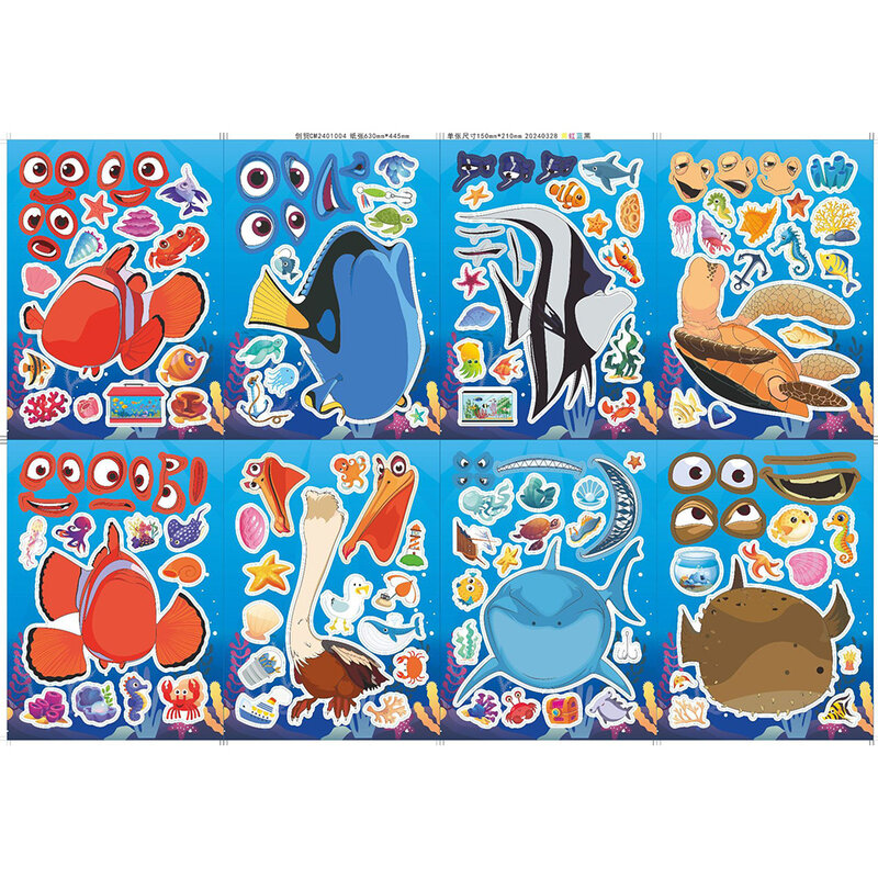 8/16sheets Make A Face Disney Finding Nemo Puzzle Stickers DIY Assemble Jigsaw Cartoon Anime Decals Kids Educational Toy Sticker