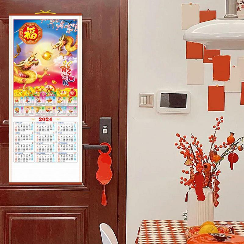 2024 rok smoka kalendarz ścienny kreatywny zwój kalendarza na ścianę wiosenny dekoracja festiwalowa zwoju kalendarza do domu szkoły na ścianie