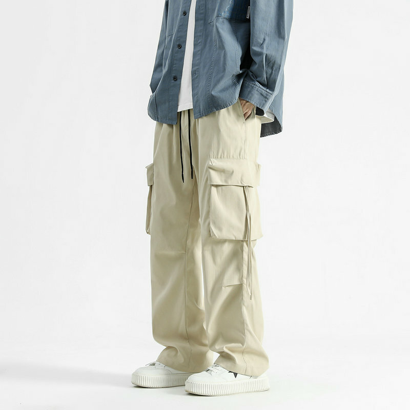Pantalones Cargo con bolsillo lateral para hombre, ropa de calle, pantalones bombachos de cintura elástica con cinta, talla grande