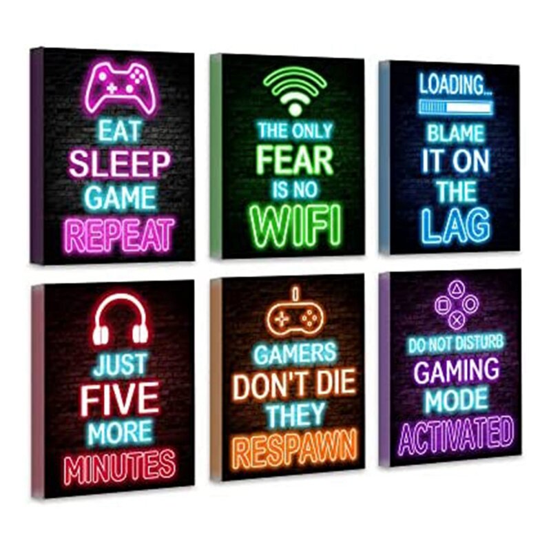 Video Gamer Wall Decor para Adolescente, Room Decor, Gaming Poster, Arte, 8x10in, 6 PCs