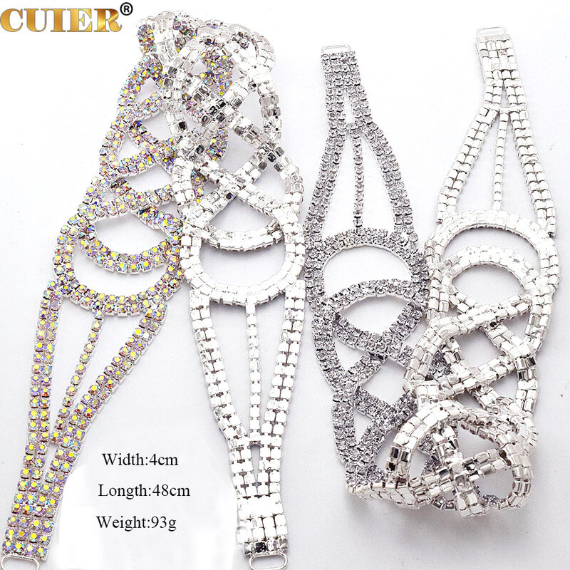 CUIER-Cinturón de tejido de diamantes de imitación para mujer, 4cm de ancho, 48cm de largo, vestido de noche de boda, cinta blanca, aplique de banda