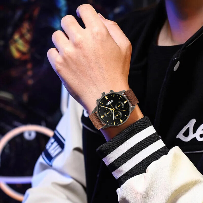 4PCS Set Fashion Mens Business Calendar Watches Men Hand Rope Luxury Man Sport Casual Nylon Strap Quartz Watch Reloj Hombre