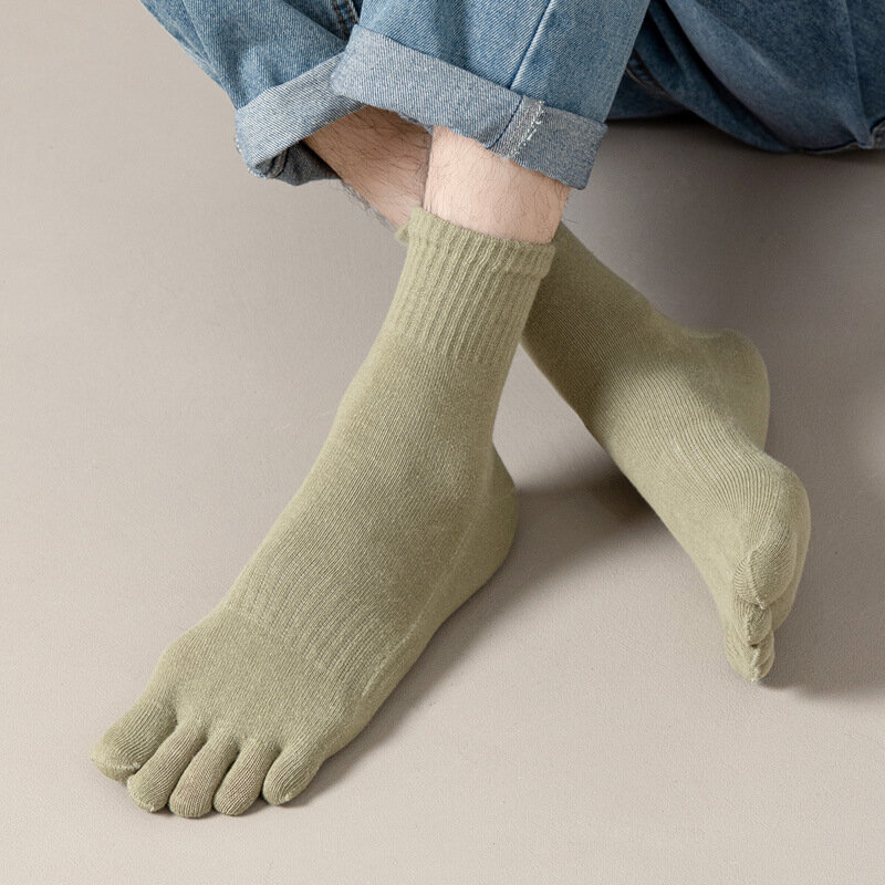 1 Pairs Five Finger Men's Socks Organic Pure Cotton Solid Color Harajuku Sport Split Toe Socks Dad Father Outdoor Sports Socks