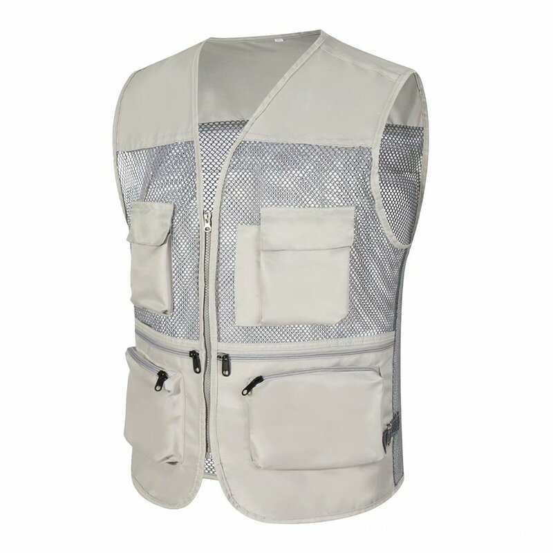 Mens Outdoor Net Patchwork Multi-Pocket Sleeveless Waistcoat Photography Vest Streetwear Cargo Vest Hip Hop Jacket Vests