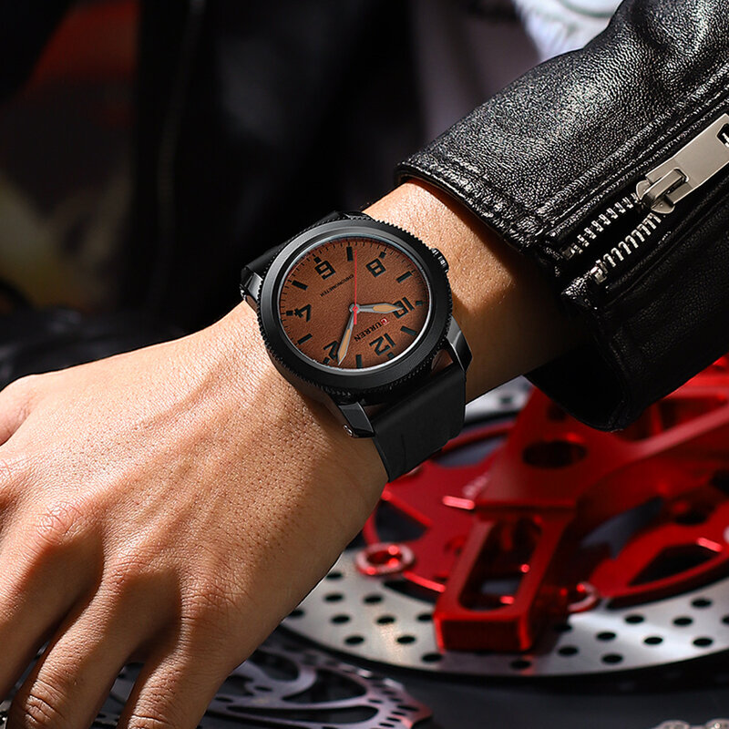 CURREN 남성용 방수 스포츠 쿼츠 손목시계, 실리콘 팔찌, 왼손 디자인, 새로운 패션