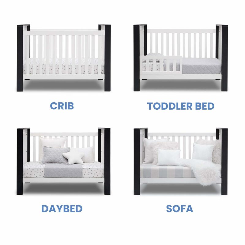 Delta-cuna Convertible para niños Miles 4 en 1, color blanco, gris medianoche texturizado, Bianca