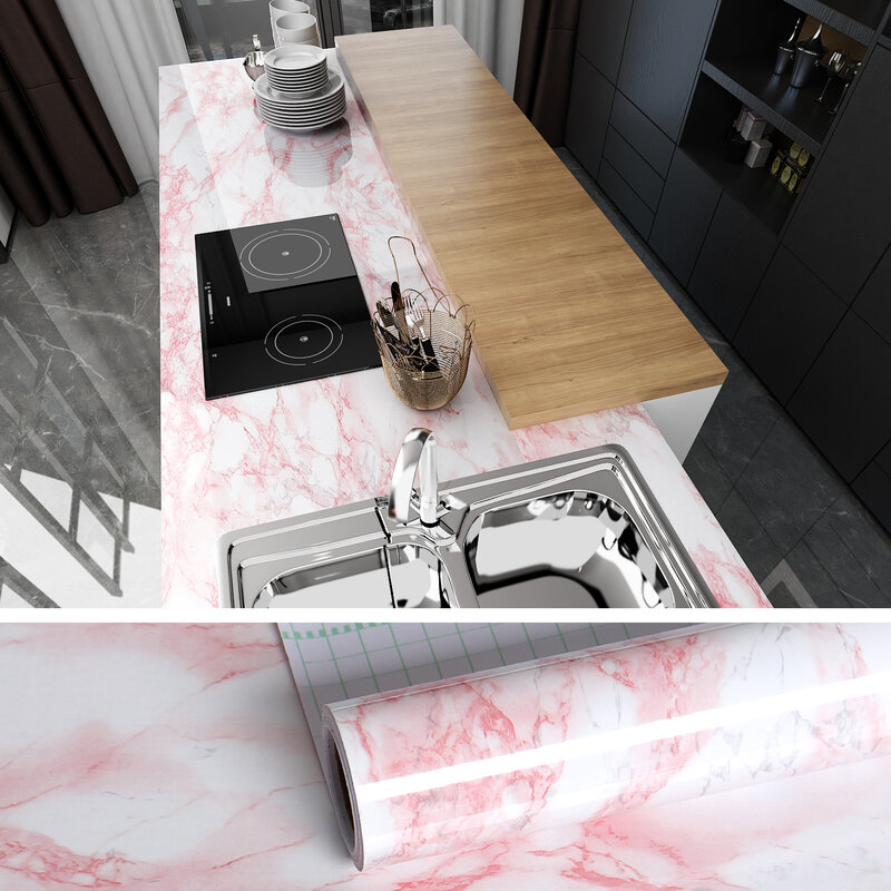80cm Marble PVC Vinyl Waterproof Wallpaper for Bathroom Table Kitchen Ambry Countertop Self Adhesive Sticker for Furniture Decor