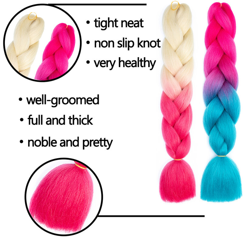 Paquetes de cabello trenzado sintético Ombre para mujeres, cabello trenzado Jumbo, peinado DIY, azul y gris, venta al por mayor