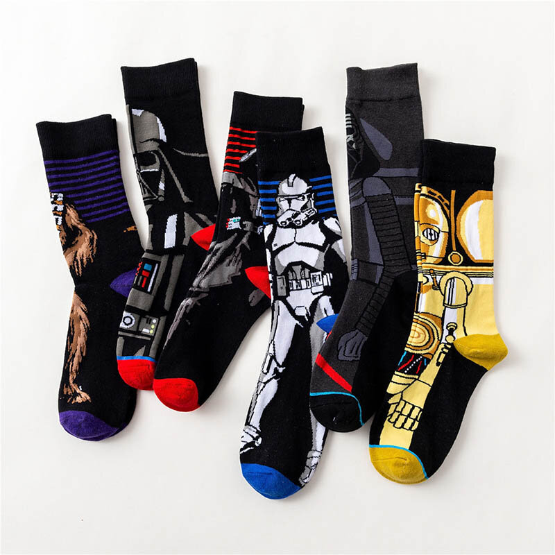 Kaus kaki Skateboard, kaus kaki Cosplay R2-D2 Master Yoda, kaus kaki Ksatria Jedi, kaus kaki wanita terbaru ukuran 37-45, 1 pasang