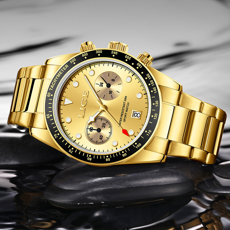 LIGE-reloj analógico de acero inoxidable para hombre, accesorio de pulsera de cuarzo resistente al agua con calendario, complemento Masculino deportivo de marca de lujo con diseño clásico y estilo informal