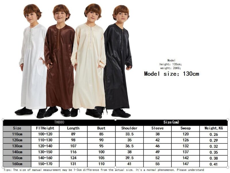 Muslimische Kinder roben nah östliche arabische Jungen Reiß verschluss gedruckt Rundhals ausschnitt Langarm Hemd islamische Roben Kleidung