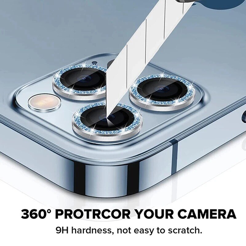 Diamond Metal Camera Protector, Vidro de Proteção de Lente, iPhone 13, 14, 11 Pro Max, 12, 13 Mini, 3 Unidades por Conjunto