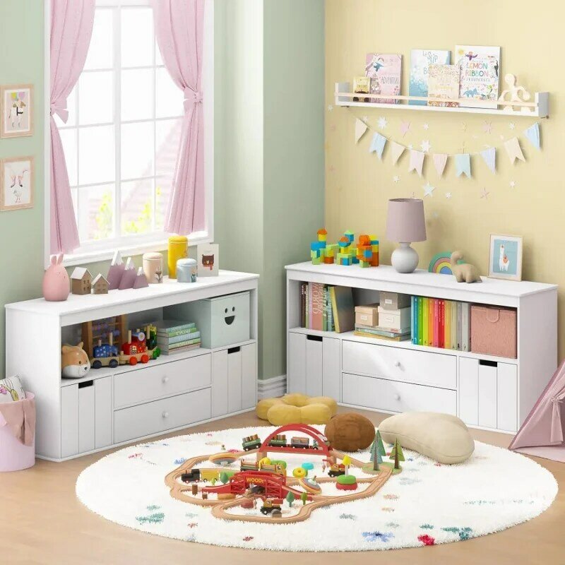 Toy Storage Organizer com 2 gavetas, estante infantil para leitura, armazenando jogando, branco, Timy, 51,9"