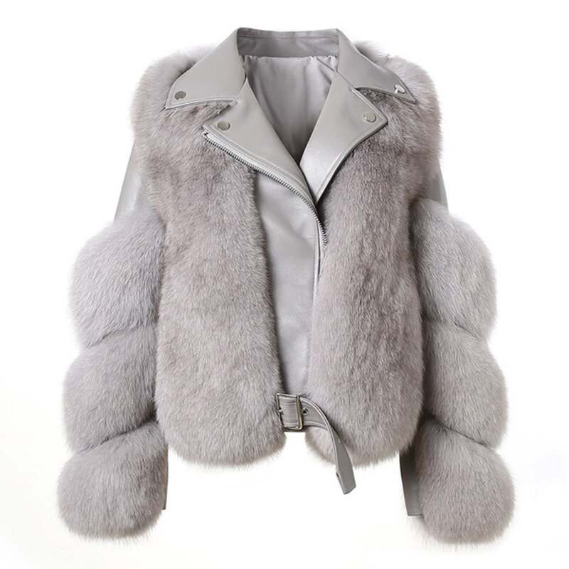 2023 nowych damskich skórzanych kurtek krótka płaszcze z prawdziwego futra z lisów luksusowa prawdziwa kożuch damska kurtka zimowa ciepła moda odzież wierzchnia 7844