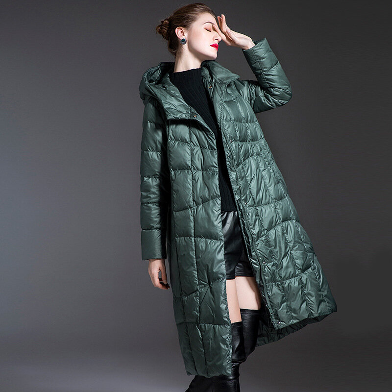2023 nowa moda zimowa europejska damska kurtka puchowa luźna długa, ciepła biała kurtka z kaczego puchu damska wysokiej klasy odzież na śnieg płaszcz