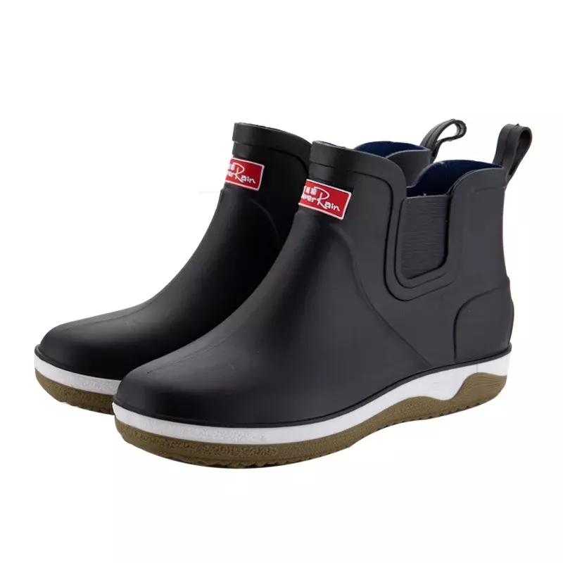 Sapatos de chuva impermeáveis masculinos, botas de borracha antiderrapante, capa de veludo removível, 4 estações, sapatos de borracha de trabalho, 2024