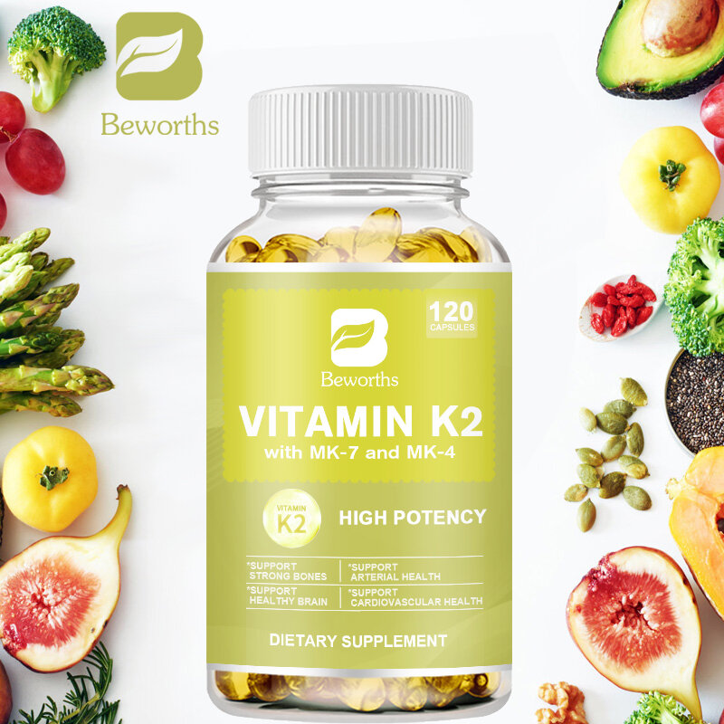 BEWORTHS Vitamin K Capsule Contains Both MK4 & MK7 Bone Health & Calcium Metabolism Help Heart&Cardiovascular Health Vitamin K2