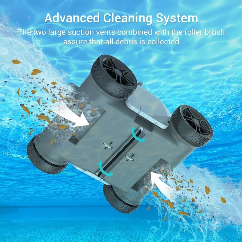 Cordless Robotic Pool Cleaner, Cordless Pool Vacuum Robot with Dual-Drive Motors, Self-Parking Technology, 90 Mins Cleaning