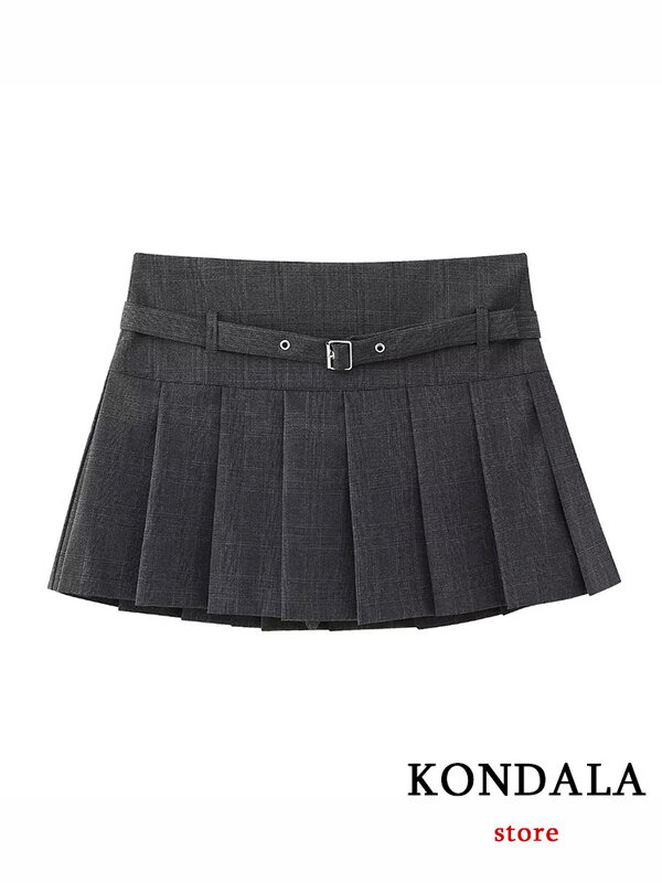 KONDALA-Mini saia chique casual vintage para mulheres, monocromática, curta, com zíper, reto, nova moda, feriado, verão, 2024