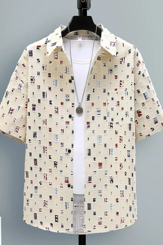 남성용 스트라이프 운동복 셔츠 및 반바지 세트, 한국 스타일 패션 셔츠 및 반바지 M-4XL, 2024 여름 새로운 스타일