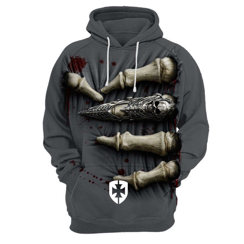 Spring and Autumn New Style Non plush Sweater 3D Skull Print Pullover Men's Long Sleeve Hoodie Street Fashion