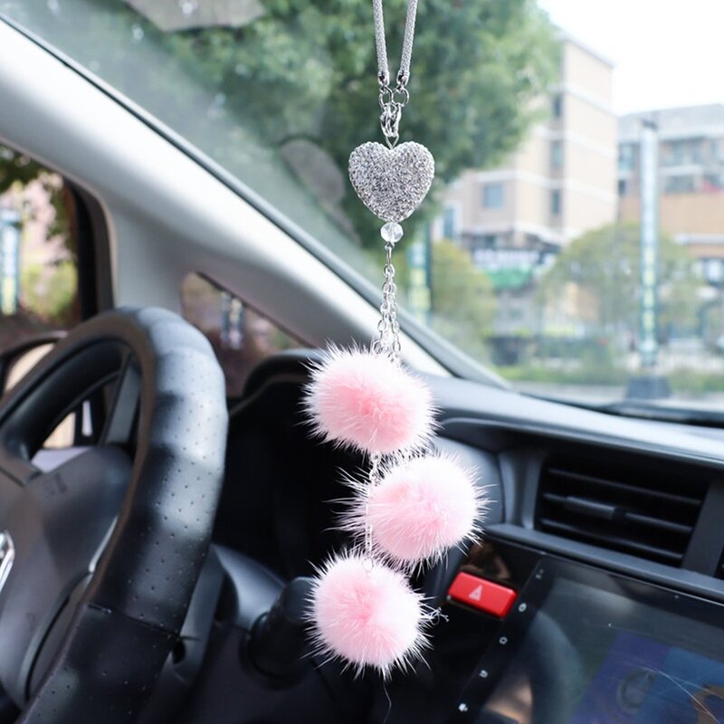 Pendentif en plume boule de cheveux pour fille, décoration murale de voiture porte-bonheur, Mini accessoires de voiture, ornement d'intérieur