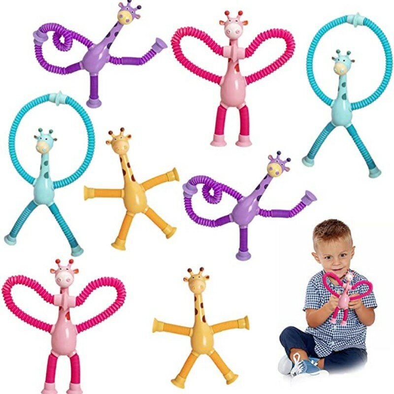 어린이 흡입 컵 장난감 팝 튜브 스트레스 해소 텔레스코픽 기린 피젯 장난감, 감각 벨로우즈 장난감, 스트레스 방지 장난감, 4 개, 1 개, 신제품