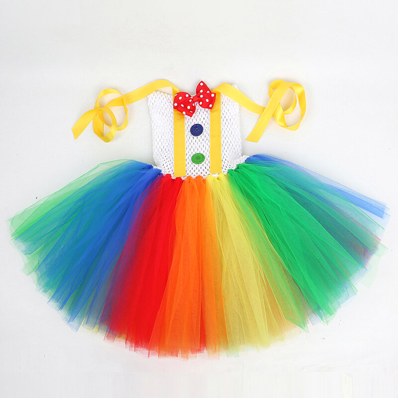 Regenbogen Zirkus Clown Kostüm für Mädchen lustige Joker Halloween Tutu Kleid für Kinder Geburtstag Karneval Party Outfit Kinder Kleidung