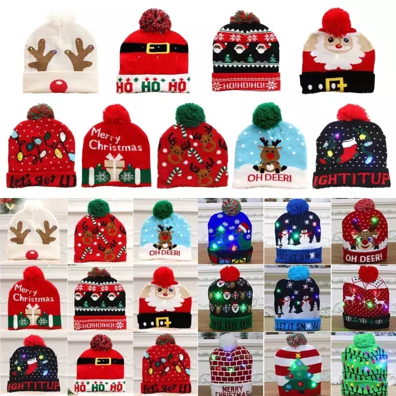 قبعة حفلات عيد الميلاد المتوهجة سانتا إلك قبعة مزخرفة للديكور المنزلي للأطفال والكبار والأطفال والبنات والأولاد