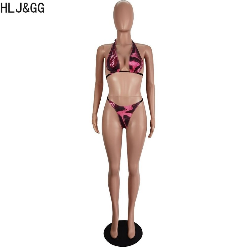 Hlj & gg lila sexy Druck aushöhlen Bandage Bodycon zweiteilige Sets Frauen tief v Halfter Schnür-BH und dünne Hosen Outfits