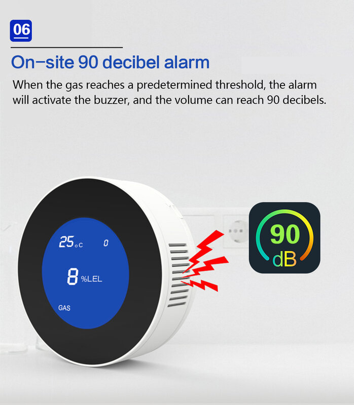 Tuya Wifi Smart Aardgas Lekkage Detector Alarm Monitor Digitale Lcd-Temperatuur Display Gassensor Voor Thuis Keuken