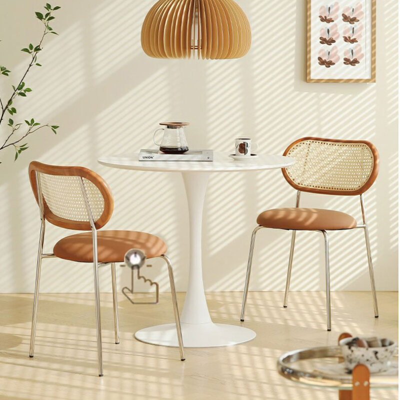 Mesa de jantar redonda moderna, mesa lateral pequena do desenhador do chá, banquinho central branco, sala de estar e mobília do hotel