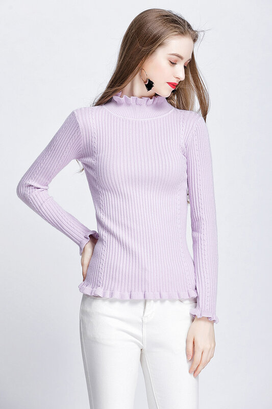 MRMT 2024 baru Sweater wanita dengan kerah setengah tinggi dan renda Agaric ramping dan tebal Bottoming kemeja Atasan Wanita