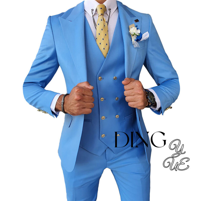 3-delig Pak Voor Mannen Huwelijksceremonie Jurk Feest Avond Elegante Luxe Celebrity Heren Pakken Slim Fit Heren Graoom Pak Set Man