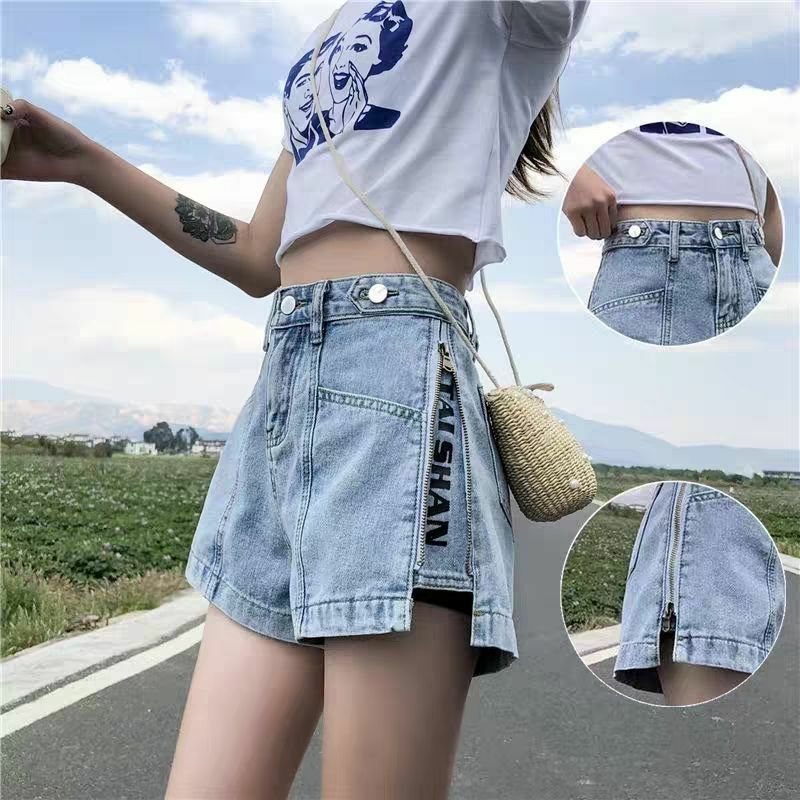 Short Pants for Woman To Wear Jeans Wide Mini Denim Women's Shorts Punk Print Low Price Elasticty Normal Fashion Y2k Harajuku XL