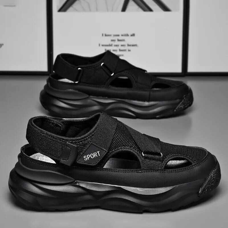 Сандалии мужские дышащие, повседневная обувь на платформе, Нескользящие, для пляжа, модные дизайнерские, 2024