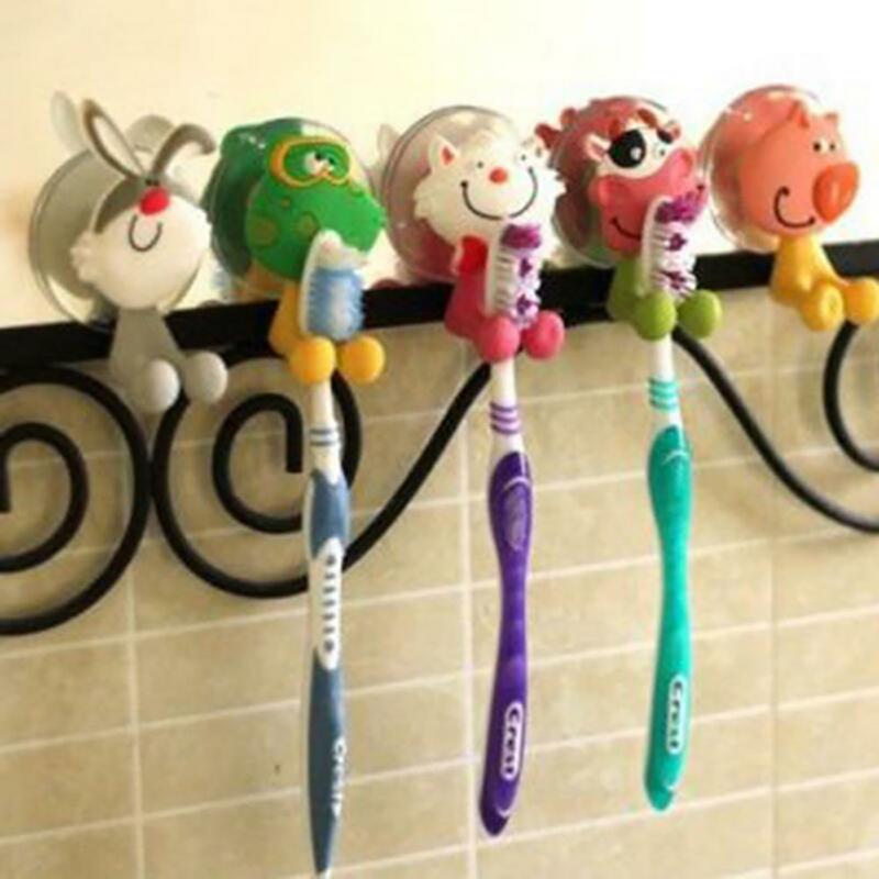 Cartoon Animal Toothbrush Holder Self-adhesive Wall Mount Toothpaste Dispenser Kids Toothbrush Holder Electric Toothbrush Stand