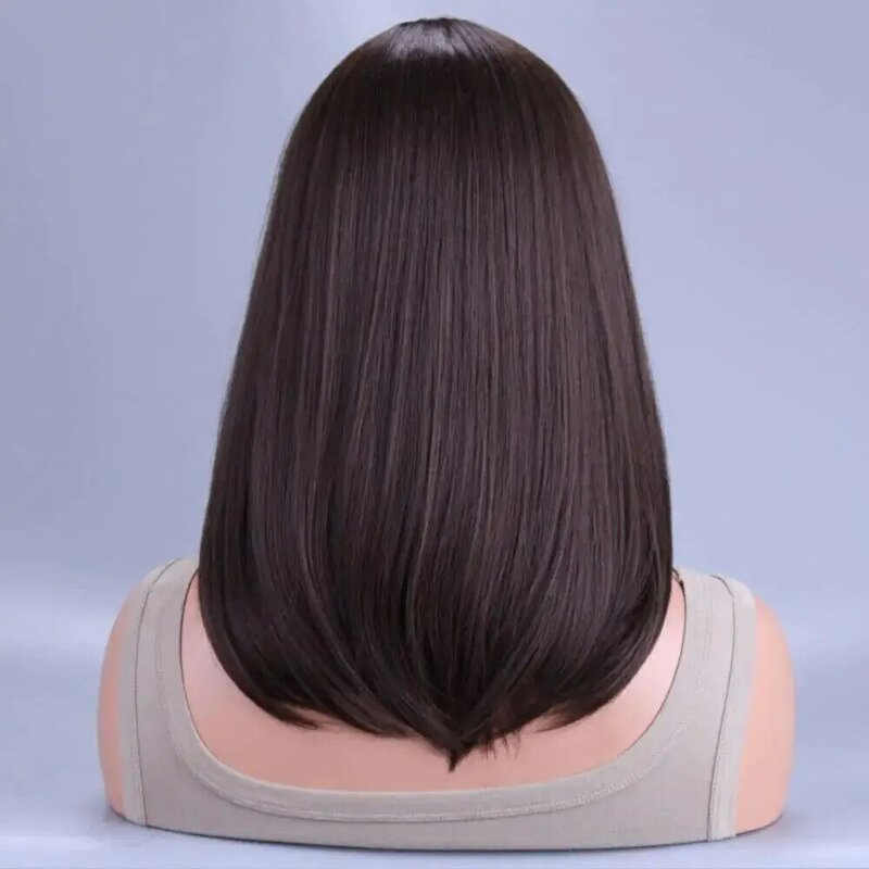 Black Brown Synthetic  with Bangs Middle Long Straight Curly Wigs for Women