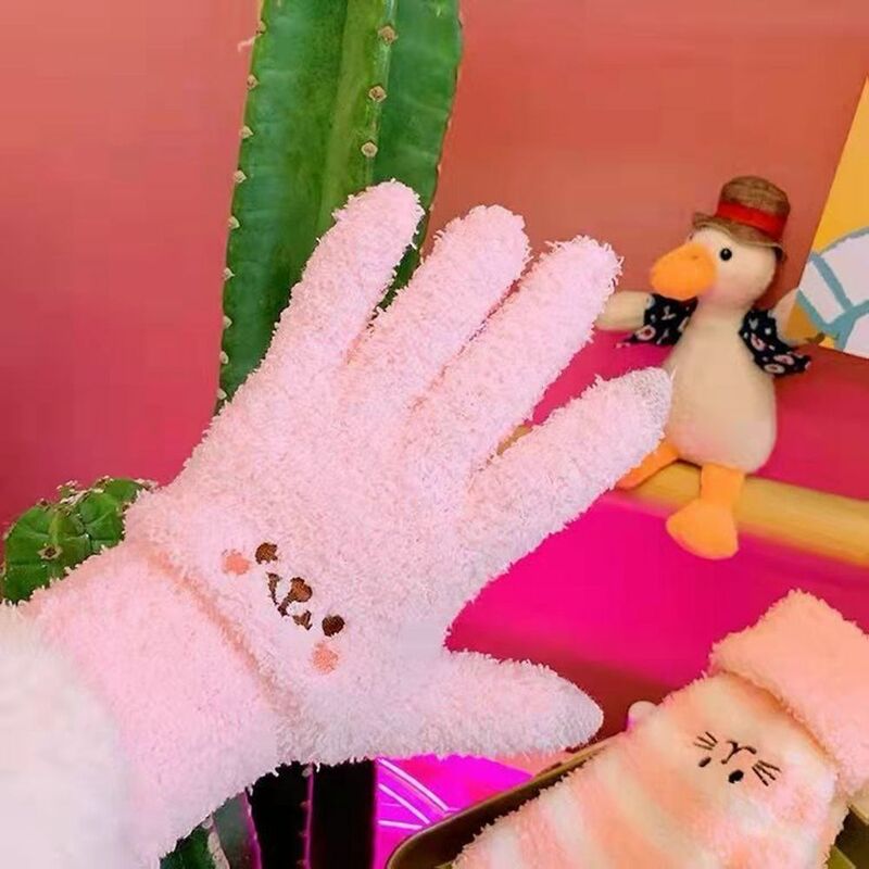 Simple Elastic Smile Plus Velvet Autumn And Winter Bear Female Gloves Wool Mittens Touch Screen Gloves Full finger Gloves