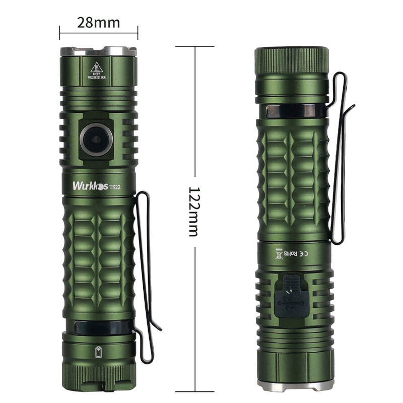 Wurkkos-TS22 USB C Lanterna LED recarregável, cauda poderosa do ímã e carregamento reverso para caminhadas, XHP70.2, 4500LM, IP68, 21700