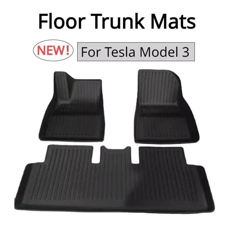 Tikar bagasi lantai untuk Tesla Model 3 + TPE tahan air bantalan kaki tahan aus tikar bagasi depan belakang mobil Model baru 3 Highland 2024
