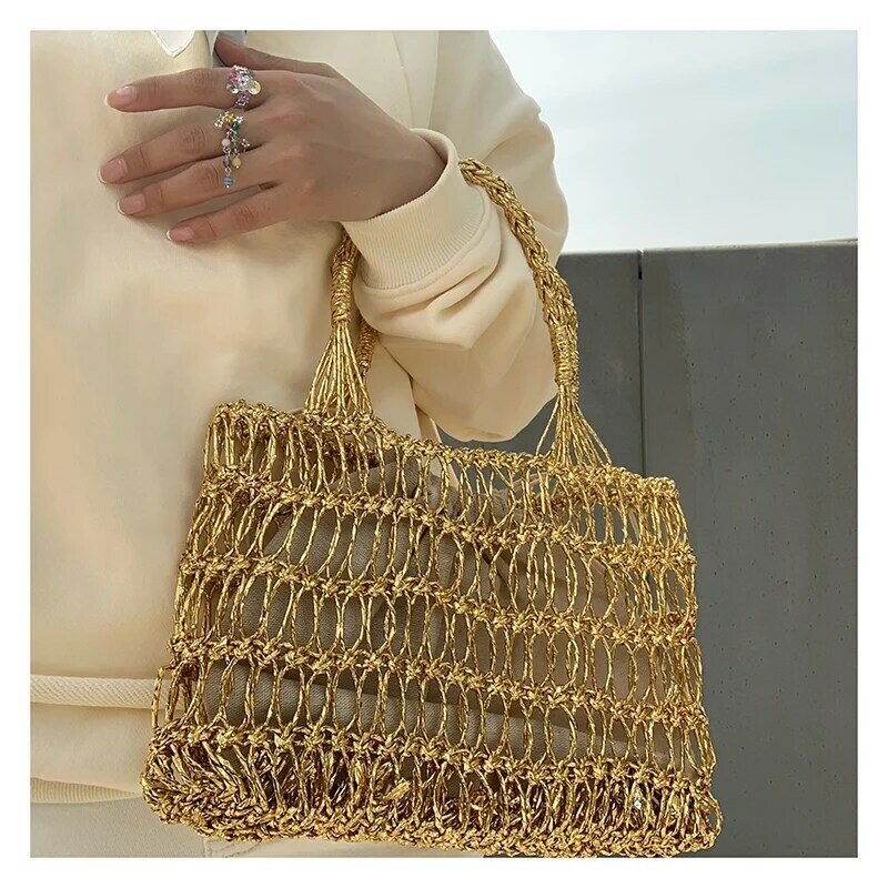 Homemade Pure Hand-woven Beach Bags Women High-end Summer Ladies Women Handbags Crochet Fashion Rattan Purse Wooven Bag