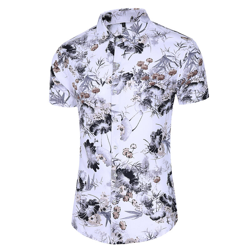 Hawaiian Shirt for Men,Summer Beach Casual Short Sleeve Button Down Shirts,Printed Floral Male Blouse