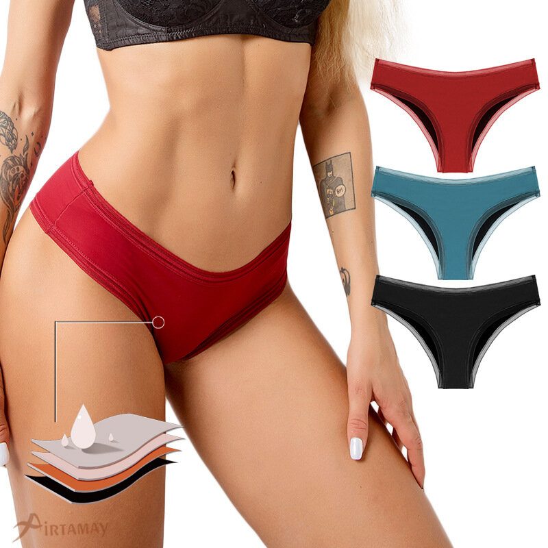 9148 Lace Mid rise Nylon Menstrual Brief Absorbent 4 Layer Breathable Period Panties Leak proof Underwear for Women