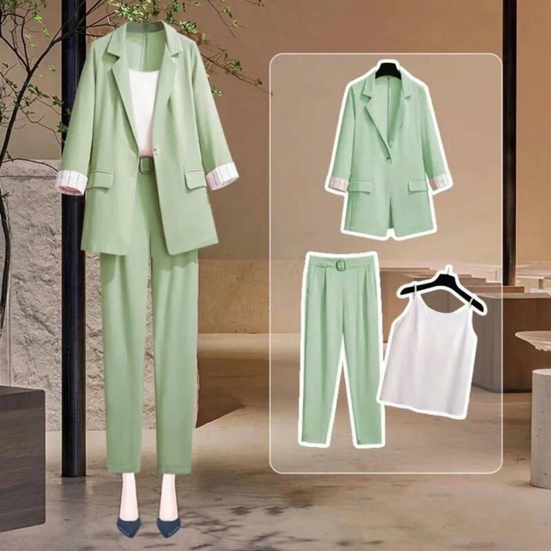 Anti-Rugas Turn-Down Collar Blazer Colete e Calças Set, Lady Business Outfit, 3 peças por conjunto